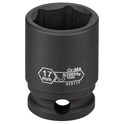 Jetech 3/8 Inch Drive 17mm Standard Impact Socket, Made with Chrome Molybdenum Alloy Steel, Heat Treated, 6-Point Design, Metric - size: 17mm