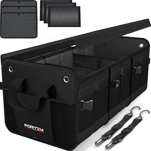 FORTEM Trunk Organizer For SUV Car Organizer and Storage, Multi-Compartment Storage Bag Car Accessories for Women Men, Perfect Christmas Gifts, 1680D Oxford, Non Slip Bottom, Straps, Soft Cover (90L) - color: Black, size: Extra Large (90L)
