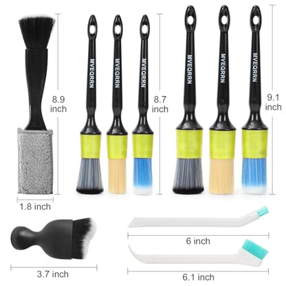 MVEQRRN 10PCS Car Detailing Brush Set,Boars Hair Detail Brush Kit(Green) | Ultra Soft No Scratch, Car Dust Brush,Car Detailing Brushes Kit, Detail Brushes Car Detailing for Interior Exterior - color: 10PCS detail brush set green