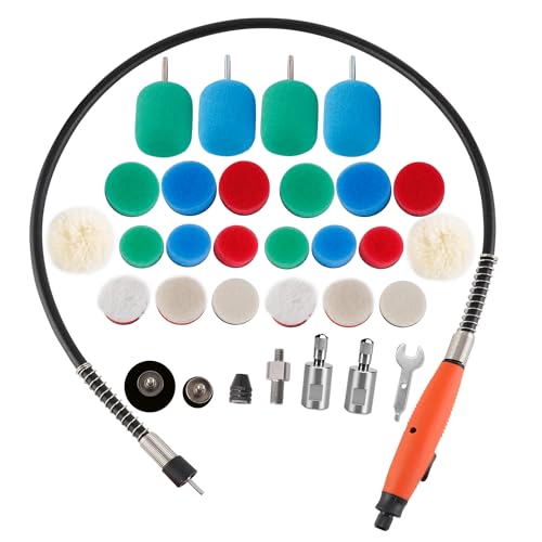 Mini Buffing Polishing Pads, 30Pcs Mini Detail Polisher Pads Use On Rotary Tools, Cordless Electric Drill, Polisher Tool for Tight Area Detailing Polishing, for SPTA Polisher -SP-DP030USA - color: 30Pcs DETAIL POLIHSING SETS + FLEXIBLE SHAFT