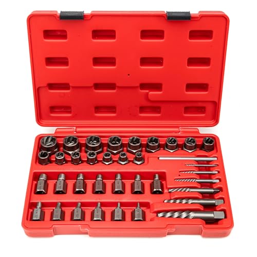 NEIKO 04208A Master Screw, Nut, & Bolt Extractor, 36 Piece Lug Nut Removal Tool, 3/8 Dr., Deep and Shallow Stripped Bolt Extractor Socket Set, Rounded Bolt Removal tool, Nut Remover Socket Set, CR-Mo - size: 36 Piece, style: Extractor Set