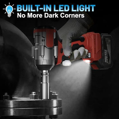 MGYM Cordless Impact Wrench 500Nm, 1/2inch Impact Wrench Gun Driver(Red) | High Torque Electric Tool Set with 2x4.0 Batteries, 6 Sockets, 8 Drill Bits, 6 Driver Bits, Drill Adapter for Home Car, DIY
