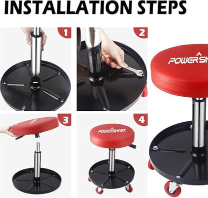 PowerSmart 330 LBS Capacity Roller Seat with Wheels, 360° Rolling Mechanic Stool, 18"-23" Adjustable Height, Tool Tray & Padded Seat for Garage, Workshop & Automotive Repair