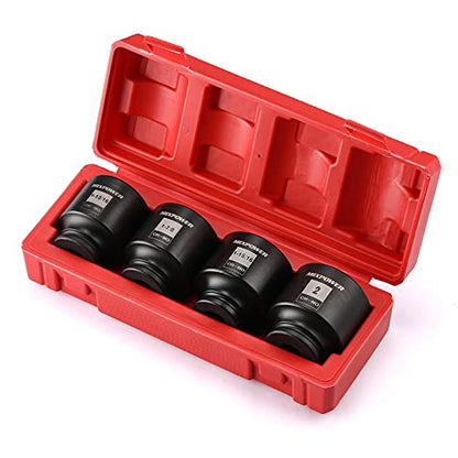 MIXPOWER 1/2-Inch Drive Impact Socket Set, Inch, Cr-Mo, 6 Point, 1-13/16",1-7/8", 1-15/16", 2", 4-Piece 1/2" Dr. Spindle Axle Nut Impact Socket Set, Impact Grade - size: Shallow