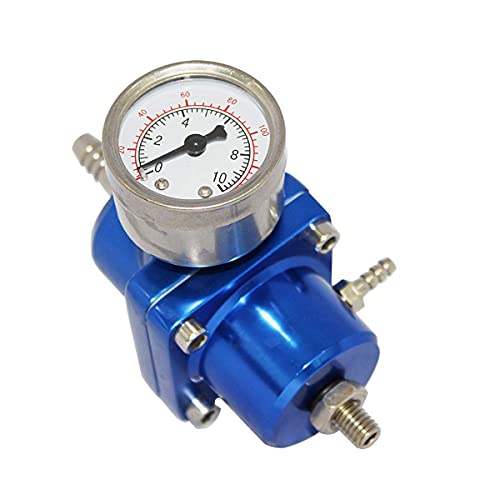 Adjustable Fuel Pressure Regulator with Gauge Hose 0-140 PSI Universal 6AN FPR Kit Aluminum - color: Blue
