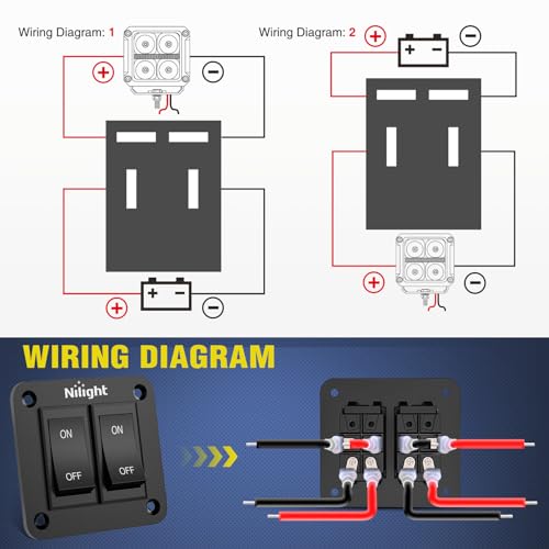 Nilight 2 Gang ON-Off Switch Panel 4 PIN DPST Toggle Switches 12V 20A Black Anodized Aluminium Shell Bracket with Screws Ternimals Jumper Wires Set for Cars Trailers Boats RV Camper - color: 2 Gang On-Off Switch
