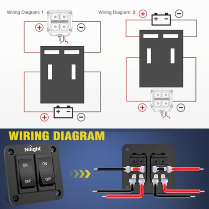 Nilight 2 Gang ON-Off Switch Panel 4 PIN DPST Toggle Switches 12V 20A Black Anodized Aluminium Shell Bracket with Screws Ternimals Jumper Wires Set for Cars Trailers Boats RV Camper - color: 2 Gang On-Off Switch