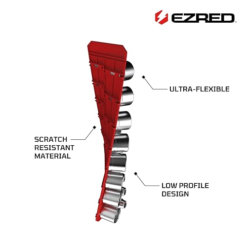 3/8" Magnetic Flexible Socket Holder Holds 18 Sockets Ultra-Flexible Non-Marring Low Profile Design - color: Red, size: 18 Sockets