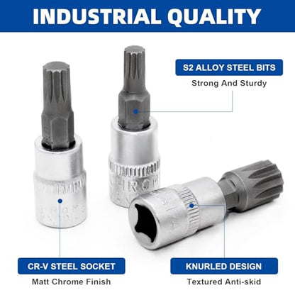DAKCOS 6pcs Spline Socket Set, M4-M12 for 1/4" Drive, XZN Triple Square Spline Bit Set, S2 Alloy Steel Bit and CR-V Drive Socket - style: 6PC 1/4”M4-M12