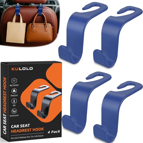 Car Seat Hooks & Purse Holder - 4 Pack Boxed,55 lb Heavy Duty,Eco PP Car Hooks for Purse/Bag/Baby Gear/Gym Bag/Groceries/Cup/,Fits 0.32-0.55”Car Headrest Rods (Dark Blue) - color: Dark Blue