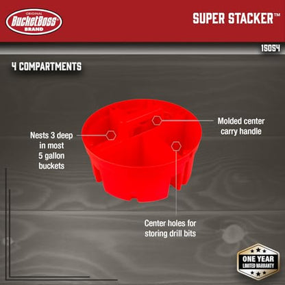 Bucket Boss - Super Stacker Small Parts Organizer, Bucket Organization (15054), Red (Pack of 6) - size: (Pack of 6)