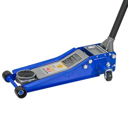 3-Ton Low-Profile Floor Jack Dual-Piston Pump 3.1-18.7in Lift Aluminum Steel Blue Silver for Cars Trucks SUVs - color: Blue,Silver_1