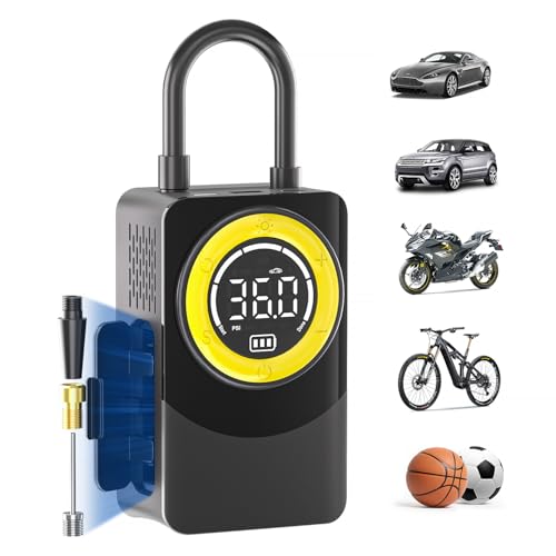 CARSUN Tire Inflator Portable Air Compressor, 150PSI Air Pump For Car Tires with Digital Pressure Gauge, LED Light and Auto Shut-Off Function Cordless Pump for Car, Motorcycle, Bicycle, Balls