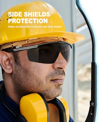xaegistac Anti Fog Safety Glasses with Side Shields | UV400 Protective Eyewear,Impact Resistant Safety Goggles for Men Women - color: Black Lens and Black Frame