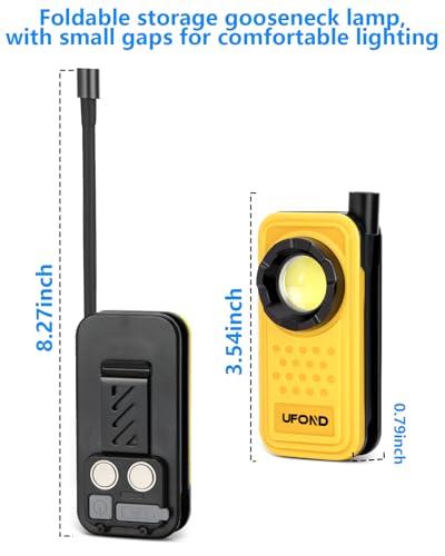 UFOND Dual Head Rechargeable LED Work Light,Gooseneck Flashlight 4 Modes | 800LM Portable Lightweight Pocket Magnetic Tool Light, Aluminum Alloy Clip Spotlight, Repair Camping Outdoor Emergency