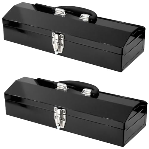 2Pack Portable Tool Box, Metal Tool Box, 4 Non-Slip Foot Pads, Ideal for Trailer, Mechanic, DIY-ers, Car Toolbox, Workshops, Garages, Repair Shops,Black - size: 2P-Black