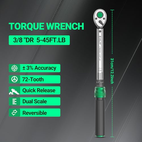 3/8" Drive Click Torque Wrench, 5-45 Ft-Lb/6.8-61Nm Dual-Direction Adjustable 72 Tooth Ratchet, ±3% Accuracy Precisio Low Torque Wrench for Spark Plugs, Bike, Motorcycle and Car Repair - size: 3/8", 5-45 ft-lb