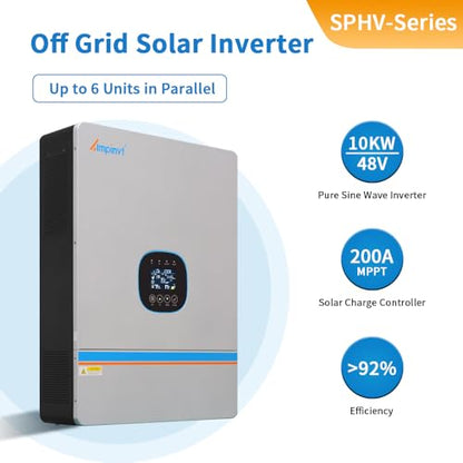 Ampinvt 10000W Hybrid Solar Inverter with WiFi, Split Phase Inverter Charger 48Vdc to 120V/240Vac Support Parallel Up to 6 Units, Built-in 200A MPPT Battery Charging for Lead Acid and Lithium Battery