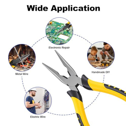 8-Inch Premium Needle-Nose Pliers, Wiojided High-Carbon Steel Precision Long Nose Pliers with Wire Cutter, Anti-Slip Soft Grip, Paper Clamp Design for Home, Jewelry, Crafts, Fishing, Narrow Spaces