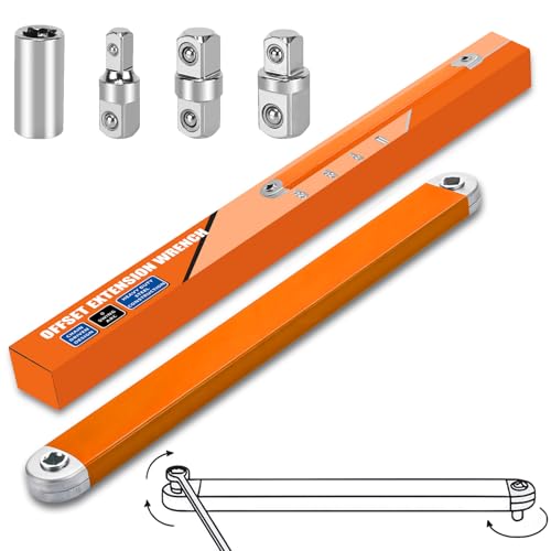 Offset Extension Wrench,15 Inch Impact Ready Socket Wrench Extender Tool Set with 1/2", 1/4" and 3/8" Square Drive Adapters, Zero Degree Ratchet Tool for Car Blue ﻿ (Orange) - color: Orange