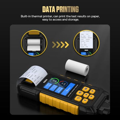BT760 12V/24V Car Battery Tester with Printer, 30-2000 CCA | Tests flooded, AGM, GEL and EFB lead-acid batteries; includes 3 thermal paper rolls for printable test reports.