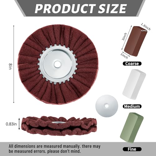 Tallew 7 Pcs 8" Airway Buffing Wheel Kit in Diameter 5/8" in Arbor Hole, Aluminum Metal Polishing Wheel and Polishing Compound for Angle Grinder Mirror Finish (Brown) - color: brown, green and white