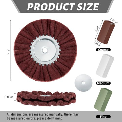 Tallew 7 Pcs 8" Airway Buffing Wheel Kit in Diameter 5/8" in Arbor Hole, Aluminum Metal Polishing Wheel and Polishing Compound for Angle Grinder Mirror Finish (Brown) - color: brown, green and white
