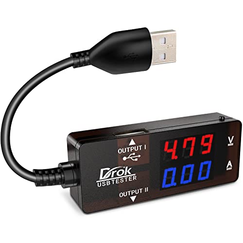 DROK USB Tester, USB-A 2.0 Digital Multimeter Dual USB Output Ports PD QC 3.0 Color LED Display, 7 Modes Capacity Voltage Current Power Voltmeter Ammeter for Laptop Power Bank Solar Panel - color: Black, size: USB-A