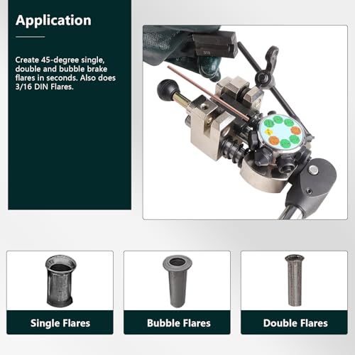 Professional Brake Line Flaring Tool, 45 Degree Set, Single Double and Bubble Flares Tool Kit for Steel, Copper Tube