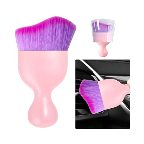 Ziciner Car Detailing Brush, Curved Soft Bristles Auto Removal Dust Collectors, Universal Vehicle Dashboard, Air Conditioner Vents etc Interior Cleaning Tool Accessory (Pink/Purple) - color: Pink/Purple, size: 1 PC