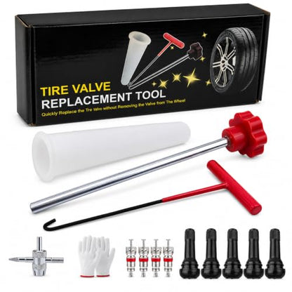 Quick Change Tire Valve Core Tool Kit - for Car, Truck, SUV, ATV, Motorcycle - Fits 11.3mm Rim Holes - Replace Valve Stems (TR413)