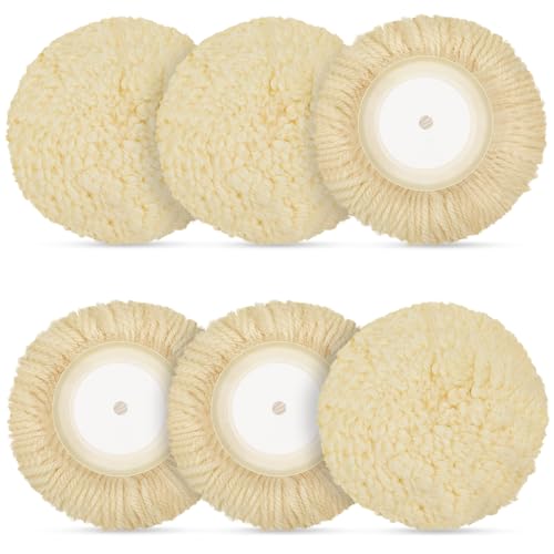 Tallew 6 Pcs 5 Inch Wool Polishing Pad Hook Loop Buffing Pad for Drill Curved Edge Compound Cutting Tool Drill Polisher Attachment Wheel Polish Kit Car Body Repair Buffing - size: 5 Inch