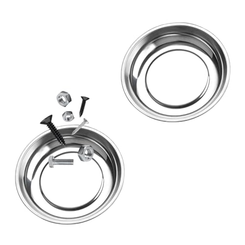 2 PCS Magnetic Parts Tray Set, Stainless Steel 4" Round Magnetic Trays, Mechanic Tool Tray Holder for Screw, Sockets, Bolts, Nuts, Small Metal Parts - color: 4" Round