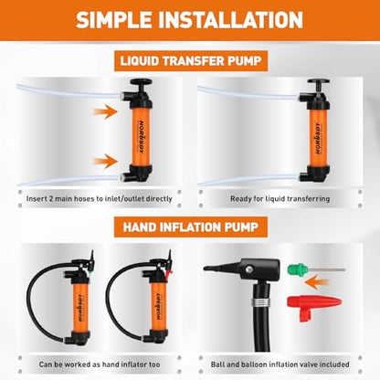 HORUSDY Multi-Use Siphon Transfer Pump Kit Hand Fuel Pumps for Gas Oil Water with Air Hose, Portable Manual Fuel Transfer Pump for Boat, Car, RV, Emergency, Lawn Mower Fluid Drainage - style: Orange(New model)