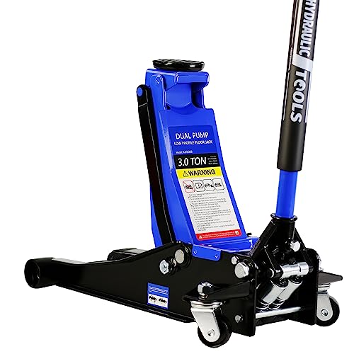 3 Ton Floor Jack, Professional Low Profile Hydraulic Jack, Steel Racing Floor Jack with Dual Piston Quick Lift Pump, 3 Ton (6,600 lb) Capacity, Lift Range 3.3"-18.5" - color: Dual Pump 3 Ton-Lift Range 3.3"-18.5"(BLUE), size: 3 Ton