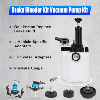 PLAYOCCAR Brake Bleeder Kit 3L with 4 Adapters & Waste Bottle | Includes 1L Waste Bottle & Universal Adapter, Upgraded Master Cylinder Adapters, Vacuum Pump for Single-Hand Brake Bleeding
