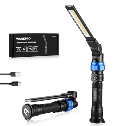 WORKPRO Magnetic LED Work Light, 3200mAh Foldable Rechargeable Flashlight, Mechanic Light with 360° Rotation & Dimming Mode, Portable 1200LM Flood Light for Camping, Repair, Emergency, 4 Modes, 1 Pack