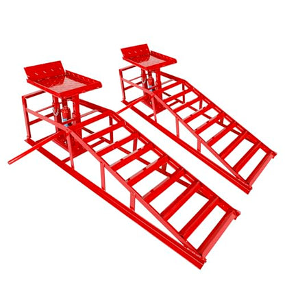 2 Pack Heavy Duty Steel Car Lift Ramp 5T Adjustable 9.8-15 Inch Height | Low Profile Car Lift Service Ramps Truck Trailer Garage 5T 11050lbs，Hydraulic Vehicle Ramp-Red - size: 5T-red