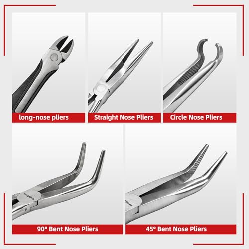 5-Piece Long Needle Nose Pliers Set, 90-Degree Long-Reach Hose Clamp Pliers for Automotive Repair and Mechanical Maintenance, High Hardness Carbon Steel, Durable Precision Hand Tools