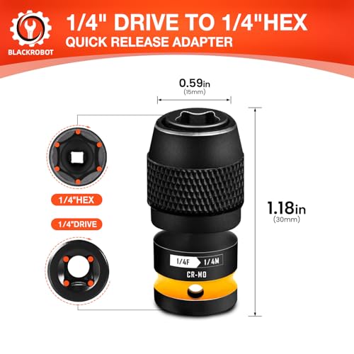 BLACKROBOT Quick Release Impact Bit Holders 1/4-Inch Square Drive to 1/4-Inch Hex Socket Adapter, CR-MO Steel, Yellow - size: 1/4 Impact Bit Holder-1