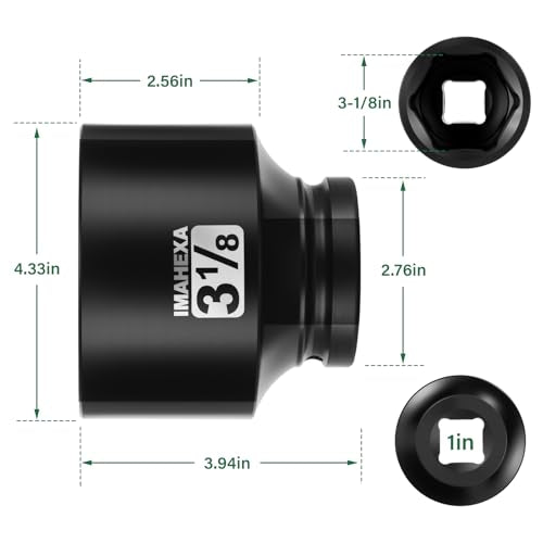 1" Drive Shallow Impact Socket,3-1/8 Inch SAE Jumbo Socket,CR-MO 6 Point for Easy Removal of Large Axle Nut（SAE) - size: 1 Inch Shallow3-1/8", style: 1"Drive Shallow Impact Socket