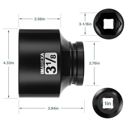 1" Drive Shallow Impact Socket,3-1/8 Inch SAE Jumbo Socket,CR-MO 6 Point for Easy Removal of Large Axle Nut（SAE) - size: 1 Inch Shallow3-1/8", style: 1"Drive Shallow Impact Socket