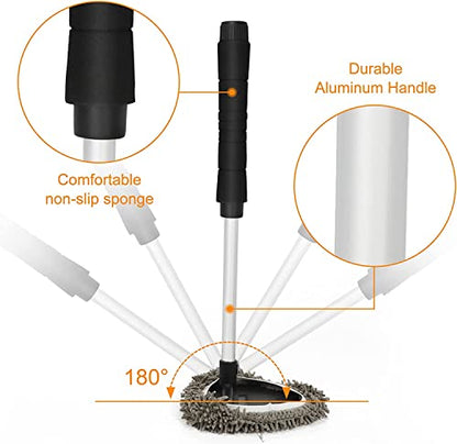 JOYFUL&HOPEFUL Car Windshield Cleaning Tool, Car Inside Window Cleaner Tool with Extendable Handle, 4pc Microfiber and 2pc Chenille, Car Interior Cleaner Tool Anti Fog, Streaks Free - size: 19 inch-2pc