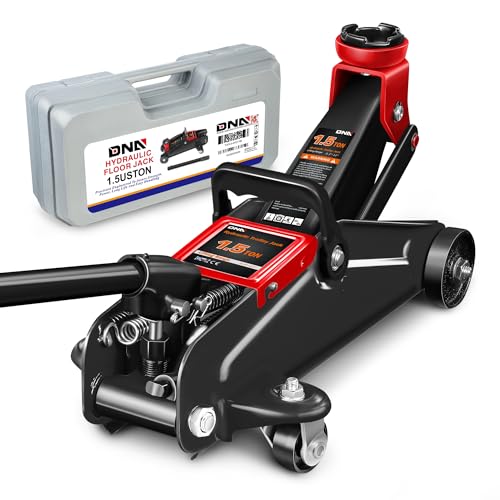 DNA Motoring 1.5 Ton Car Floor Jack Low Profile Hydraulic Trolley Service/Floor Jack, 1.5T / 3000 lbs Capacity, Lifting Range 5.3 Inch -12 Inch, with Storage Case, Black, TOOLS-00327-BK - color: Black, style: 1.5 ton