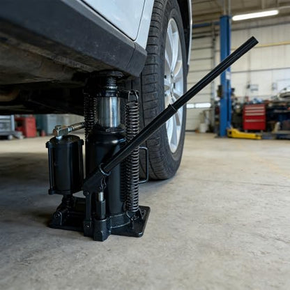 20 Ton Low Profile Air Hydraulic Bottle Jack with Air-Powered or Manual Operation, One-Piece Hydraulic Cylinder Design, Air Bottle Jack with Independent Air Pump Body and Carry Handle - color: Black