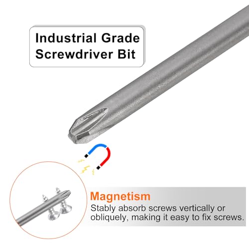 HARFINGTON 5pcs #2 Phillips Screwdriver Bit PH2 1/4" Hex Shank 3.15" (80mm) Long Magnetic S2 Steel Industrial Grade Screw Driver Bit Cross Head Electric Drill Bits 0.157" (4mm) Rod - size: PH2 x 80mm x 4mm