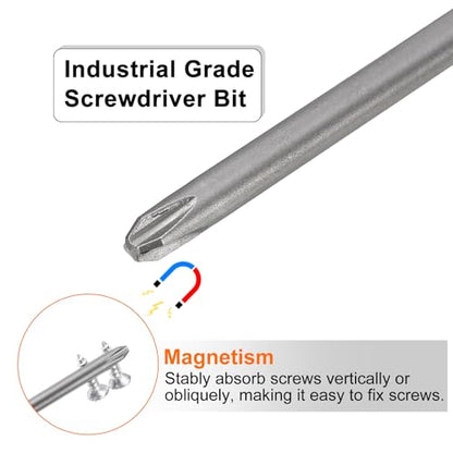 HARFINGTON 5pcs #2 Phillips Screwdriver Bit PH2 1/4" Hex Shank 3.15" (80mm) Long Magnetic S2 Steel Industrial Grade Screw Driver Bit Cross Head Electric Drill Bits 0.157" (4mm) Rod - size: PH2 x 80mm x 4mm