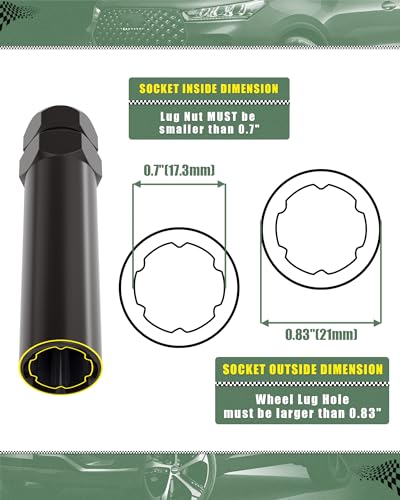 Small 6 Point Spline Lug Nuts Key Tuner Socket Tool -Diameter Lock Lug Nut Key Compatible with 3/4" (19mm) and 13/16" (21mm) Hex Replacement Socket M12x1.5, M12x1.25, 1/2-20, M10x1.25, 3/8-20 - size: 6 Spline Lug Nuts Key