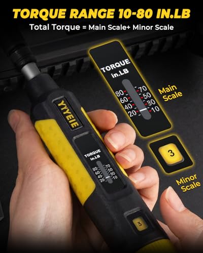 24Pcs Torque Screwdriver, 10-80 In-lbs, Inch Pound Torque Wrench Screwdriver Set for Maintenance, with S2 Steel Bits, Sockets & Case -1/4" Drive Fat Wrench Screwdriver for Bike Repairing, Mounting - size: 24PCS, style: Square