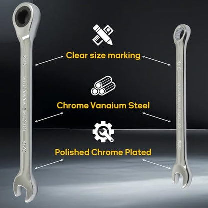 3/8 Inch Ratcheting Wrench 2 Pcs 72-Tooth 12-Point Chrome Plated | Forged 45# Carbon Steel Durable, 5-Degree Arc For Tight Spaces, 12-Point Protects Fasteners, Polished Chrome Anti-Rust - size: 3/8 Inch